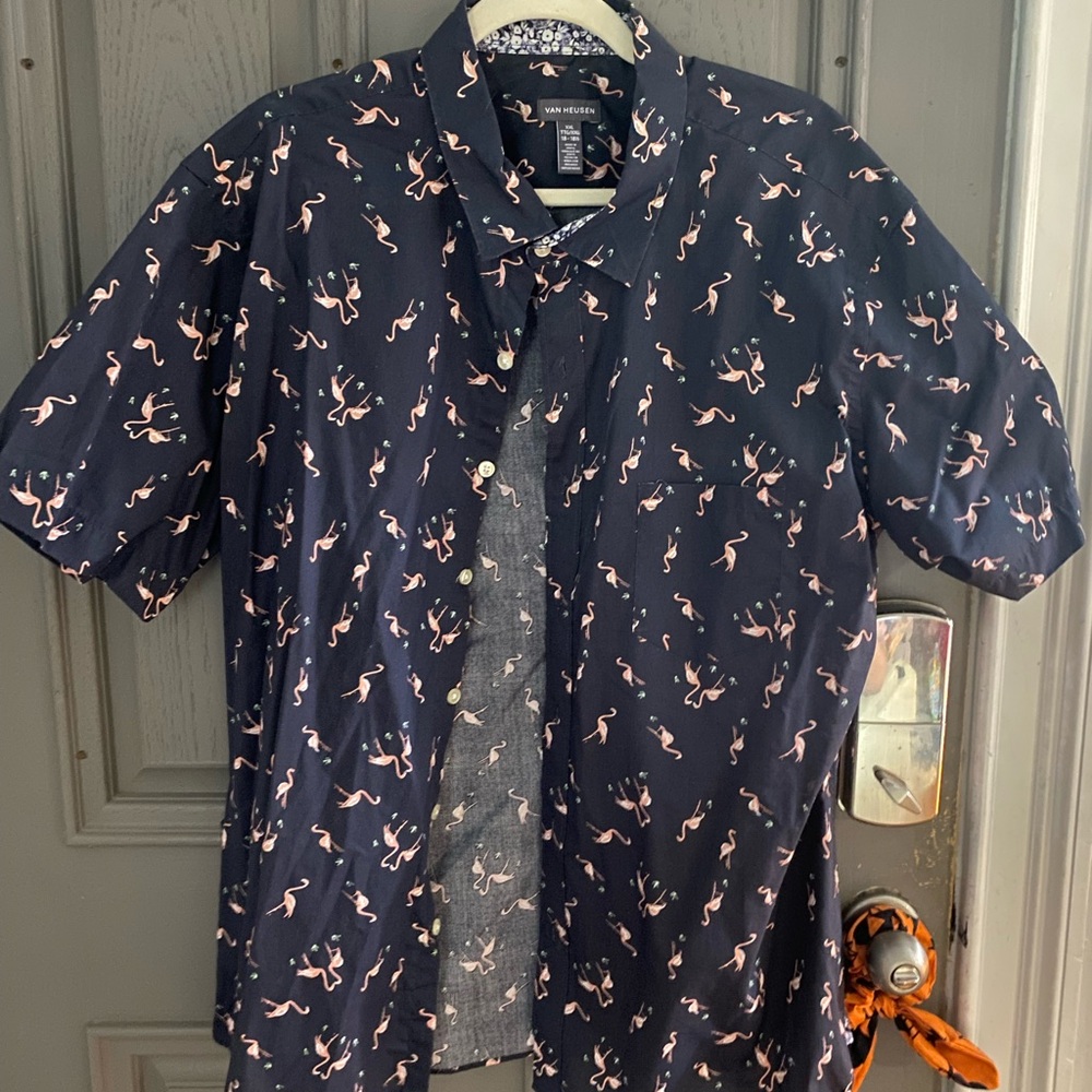 Van Heusen Dark Blue Flamingo Print Shirt